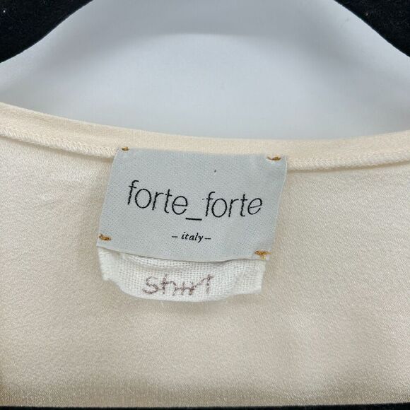 FORTE FORTE Cream Ivory Crepe V-Neck Boxy Blouse Top Quiet Luxury Size Medium - Picture 8 of 10